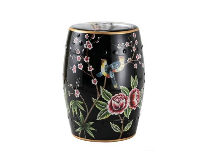 LGHQGHXF 18-Zoll-Keramik-Gartenhocker, Trommelform, Glatte Glasur, Akzent-Beistelltisch for Den Außenbereich – for Den Innengarten Und Den Terrassenbereich – Heimdekor-Akzenthocker(Black)