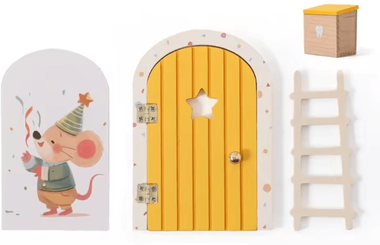 Uplift Curations Mini Fairy Elf Door Wall Decor Wooden Dollhouse Magic Door Ornament yellow