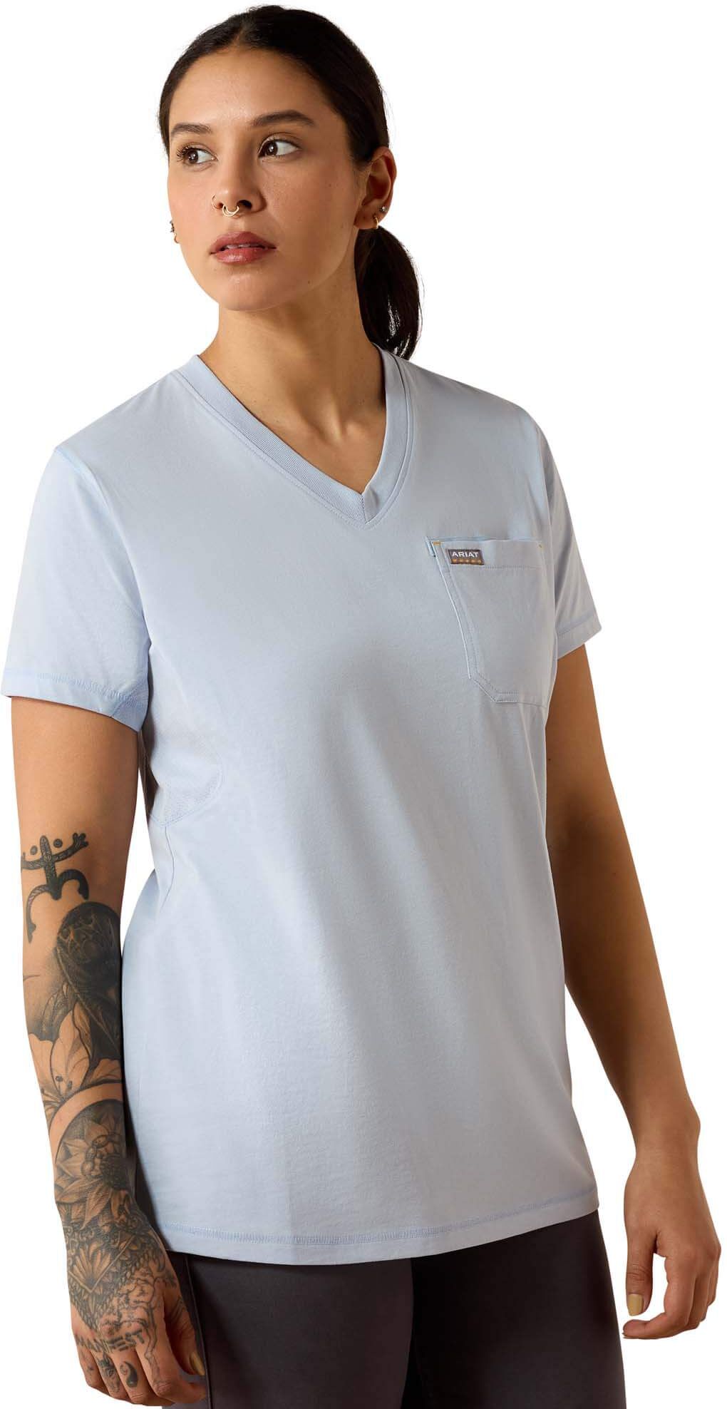 Women's Rebar Workman T-Shirt in Subdued Blue, Size: Medium by Ariat