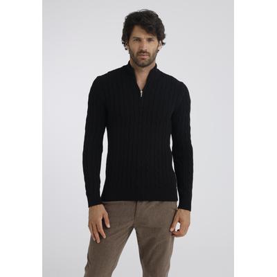Stehkragenpullover FELIX HARDY "Pullover mit kurzem Reißverschluss", Herren, Gr. S, schwarz, 100% Baumwolle, hoch geschlossener Ausschnitt, Pullover Stehkragenpullover