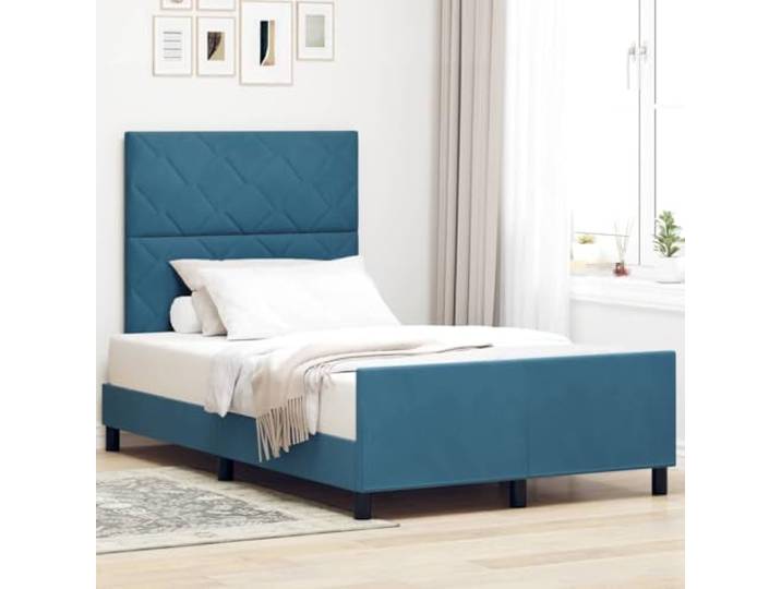 Samt massives Kiefernholz Schlafzimmer Modern Luxus 120 x 200 cm Blau Boxspringbett mit Kopfteil Dunkelblau 120x200 cm Samt Polsterbett mit Lattenrost verstellbar Luxus Doppelbett stabil Modern