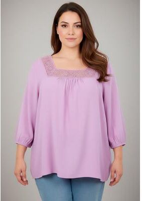Plus Size Women's Lace Neckline Peasant Blouse by Avenue in Violet (Size 14)