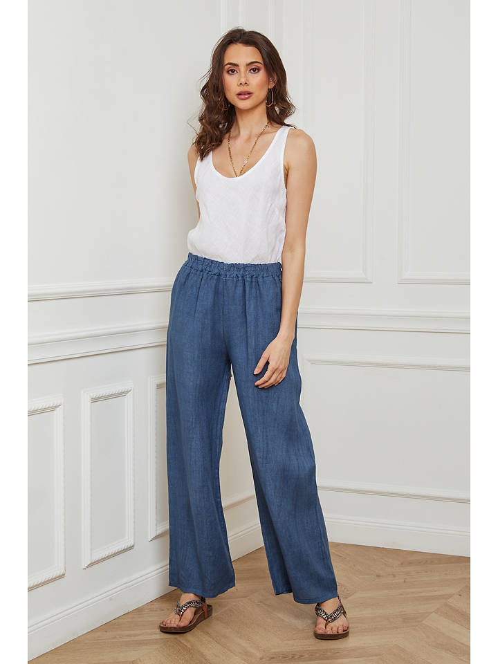 Fleur de Lin Leinen-Hose "Garibaldi" in Blau - XXL