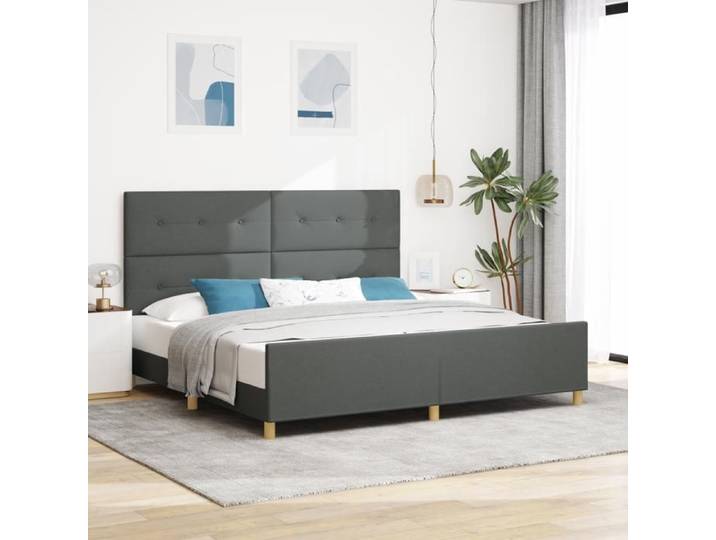 Moderne Cadre de lit Lit 2 places - Cadre de lit adulte Gris foncé 200x200 cm Tissu FR(66946878)