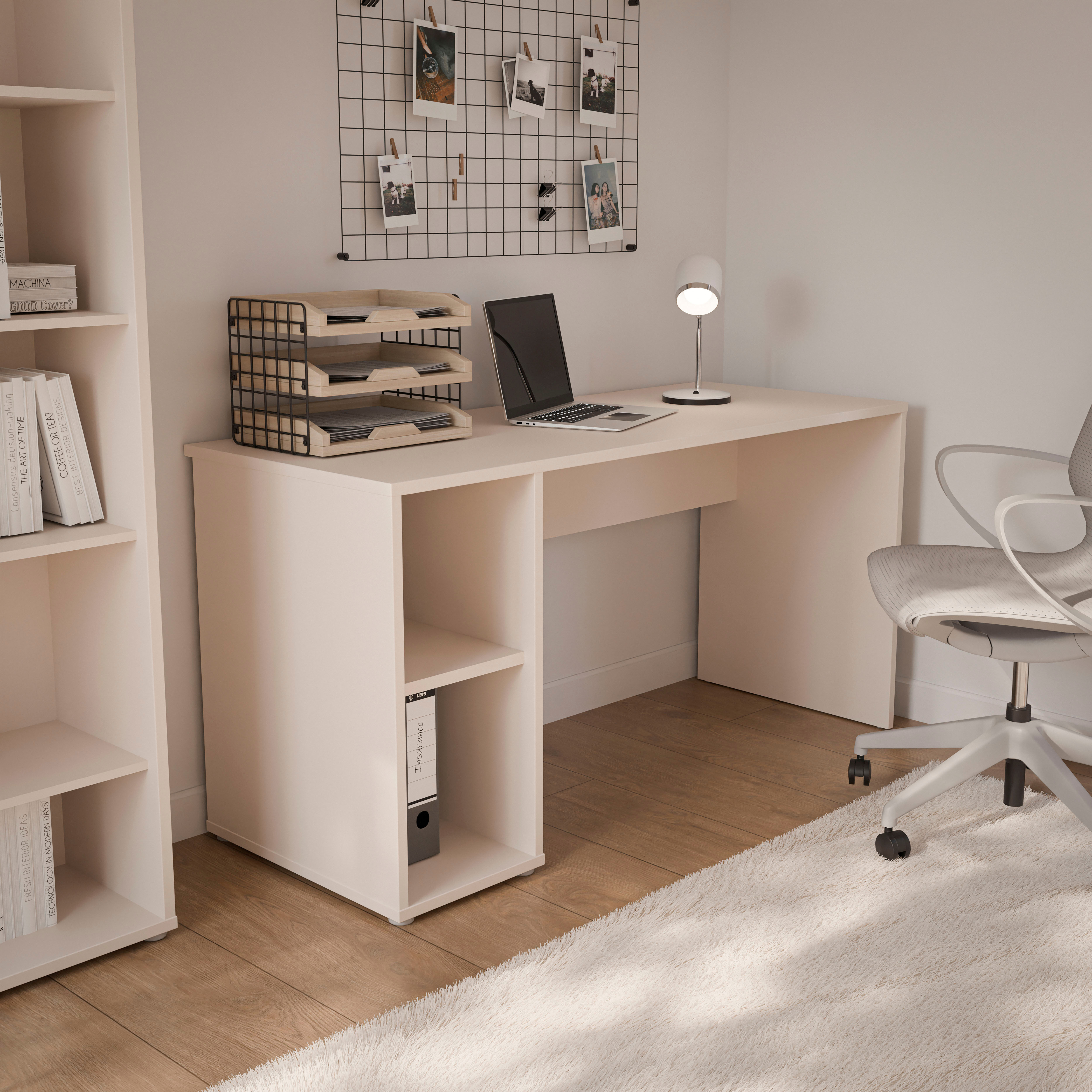 Schreibtisch FORTE "Alice Springs, Schreibtisch mit 2 offenen Fächern, zeitlos", weiss (kashmir beige, kashmire beige, kashmir beige), B:150cm H:76,7cm T:60cm, Tische, Schreibtisch, B/H/T 150/76,7/60 cm offene Fächer kashmir beige, kashmire beige, kashmir