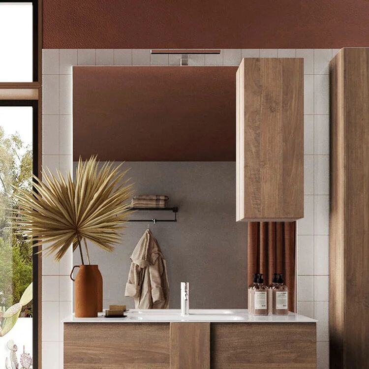 garneroarredamenti Specchiera bagno con led e pensile 80x110cm rovere scuro Alvarez