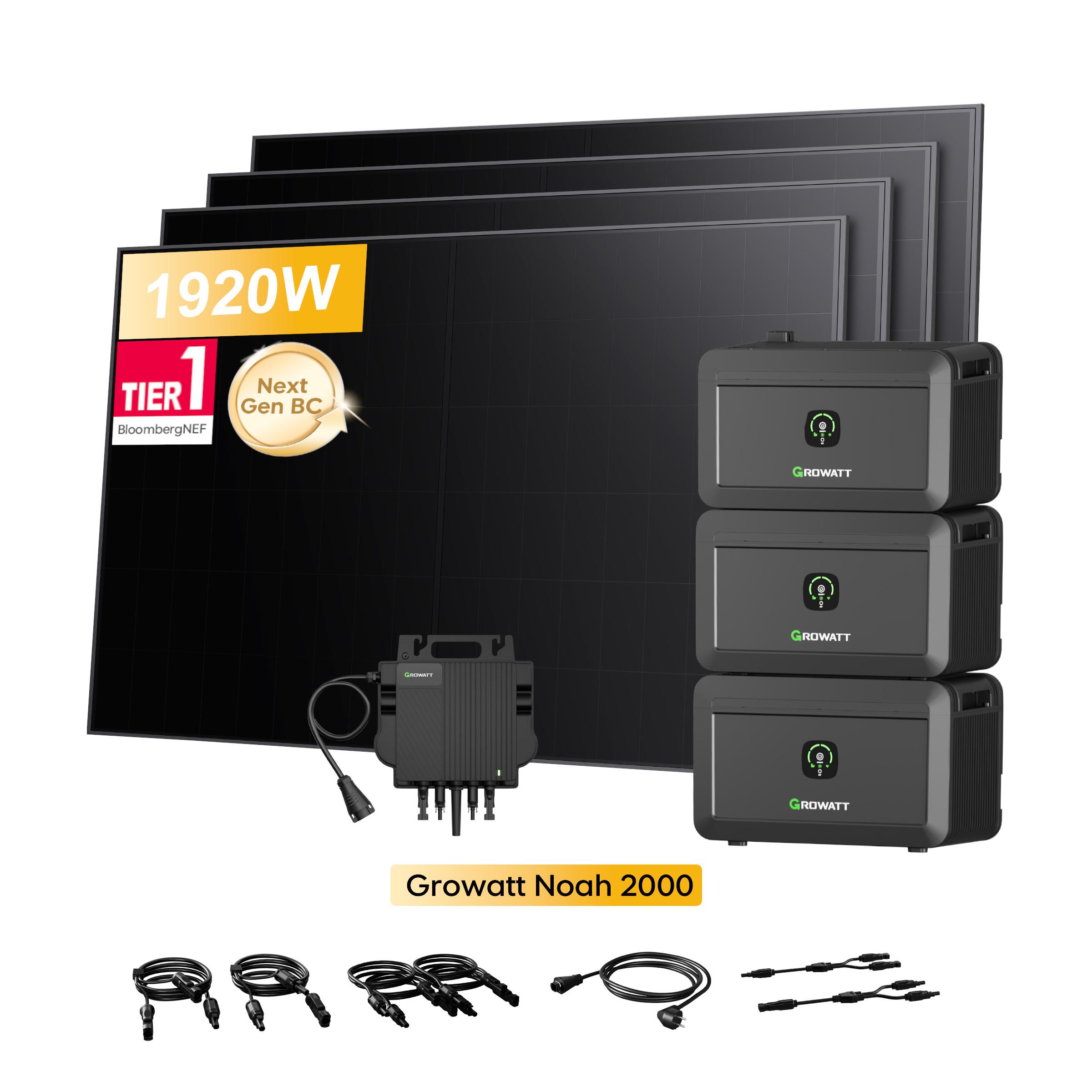Powerness Balkonkraftwerk mit Speicher 6144Wh 3x NOAH 2000 Speicher mit 800W Wechselrichter und 1920W Full Black Bifazial Solarmodule 0% VAT