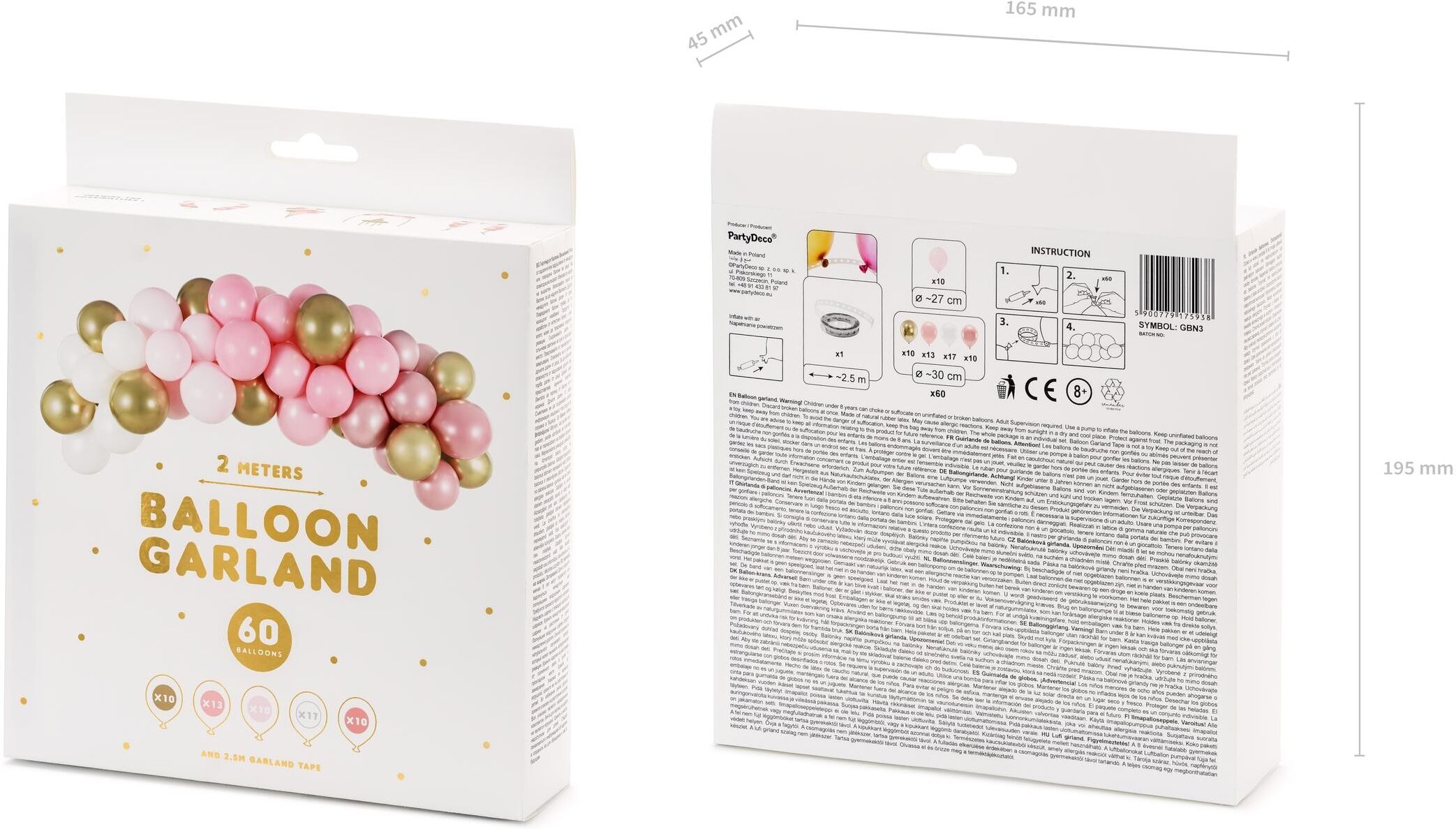 Girlande PARTYDECO "Luftballon Girlande Pink", gold, Papierdekoration, Girlande gold Einheitsgröße