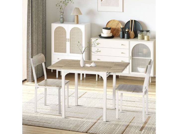 Ensemble Repas 3 Pieces MDF Naturel Table De Cuisine Pliante FloraGrace Pour Cuisine Et Salle A Manger Gain De Place 110x70x75cm