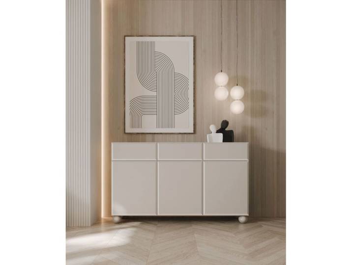 Buffet 3 portes - CHOCOLATED - 150 cm - beige avec trois tiroirs
