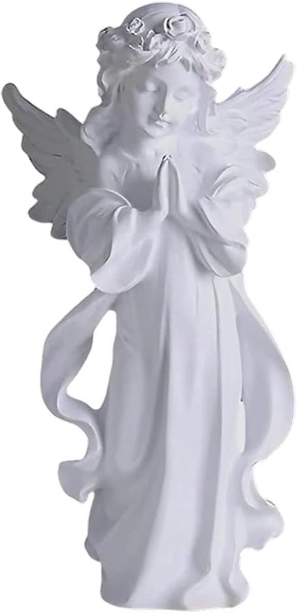 Wit Engelenbeeld van Hars voor Grafdecoratie, 15 cm Hoog