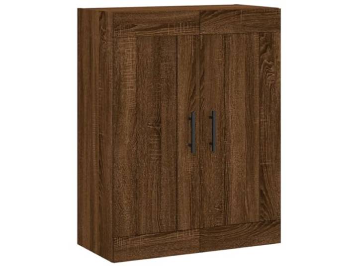 Wandschrank Braun Eichen-Optik 69,5x34x90 cm Holzwerkstoff mit 3 Fächern Wandmontage spart Bodenfläche, schwarze Eisengriffe, vielseitig als Highboard nutzbar