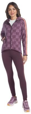 VEVO ACTIVE Women's High-Low Hoodie Tight Set Athletic in Vintage Purple/Checker, Size XL, Cotton/Polyester/Spandex