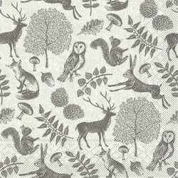 Mank Serviette Tissue Forest Olivgrün-Grau, 33 x 33 cm, 100 Stück - Herbst Waldtiere