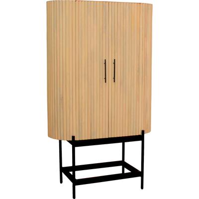 Mehrzweckschrank SIT "Rovinj aus Mangoholz mit Lamellen-Design & Metallfüßen", beige (natur, schwarz), B:100cm H:172cm T:40cm, Massivholz, Metall, Schränke, Mehrzweckschrank, 2 Türen, 3 Fächer & 52 cm hohe schwarze Metallfüße