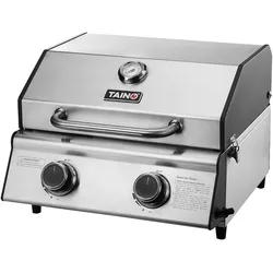 TAINO PLATINUM COMPACT Tischgrill 2 Brenner Gasgrill Edelstahl Kompakt Camping BBQ