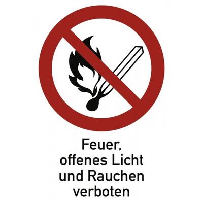 Feuer, offenes Licht und Rauchen verboten ISO 7010, Kombischild, Alu, 210x297 mm