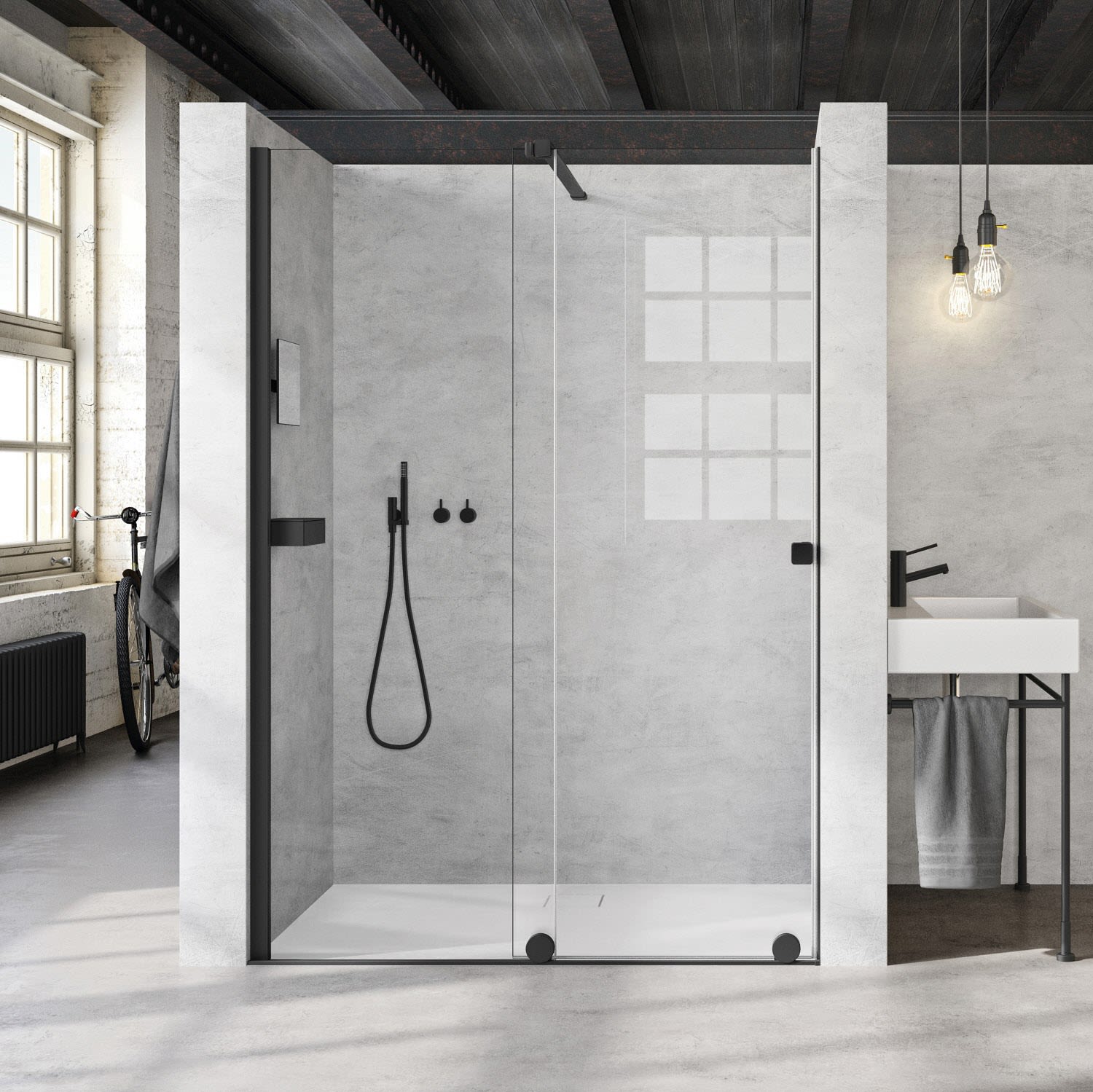 HÜPPE Xtensa pure Walk-In Gleittür mit festem Segment 90 cm, Anschlag links