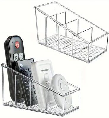 Smart Shopping Spot 4 Compartment Clear Remote Control Holder And Multipurpose Desk Organizer 4 Compartment Clear Remote Control Holder And Multipurpose Desk Organizer