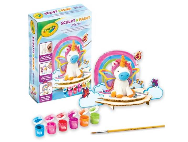 Crayola - Modelleer & Schilder je Eigen Eenhoorn Set, Zelfhardende Boetseerklei, met Tempera's en Accessoires om te Decoreren, vanaf 5 jaar, 04-0259