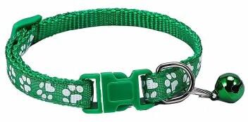 Inspired Living PawPrint Bell Pet Collar For Cats & Small Dogs Adjustable Colorful Safety Collar green