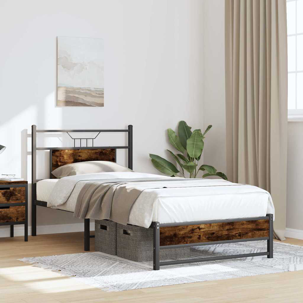 Borough Wharf Bed Frame Without Mattress Engineered Wood Smoked Oak European Single (90 x 200cm)