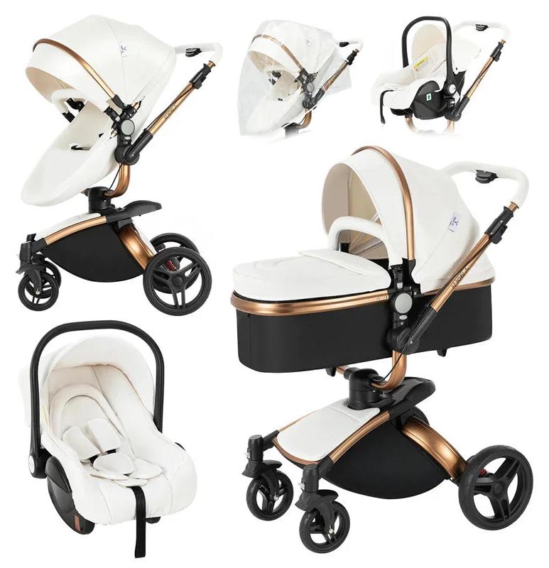 Kinderwagen - 3-in-1 Babywagen - Kombiwagen - Buggy - Faltbar und kompakt - Weiß
