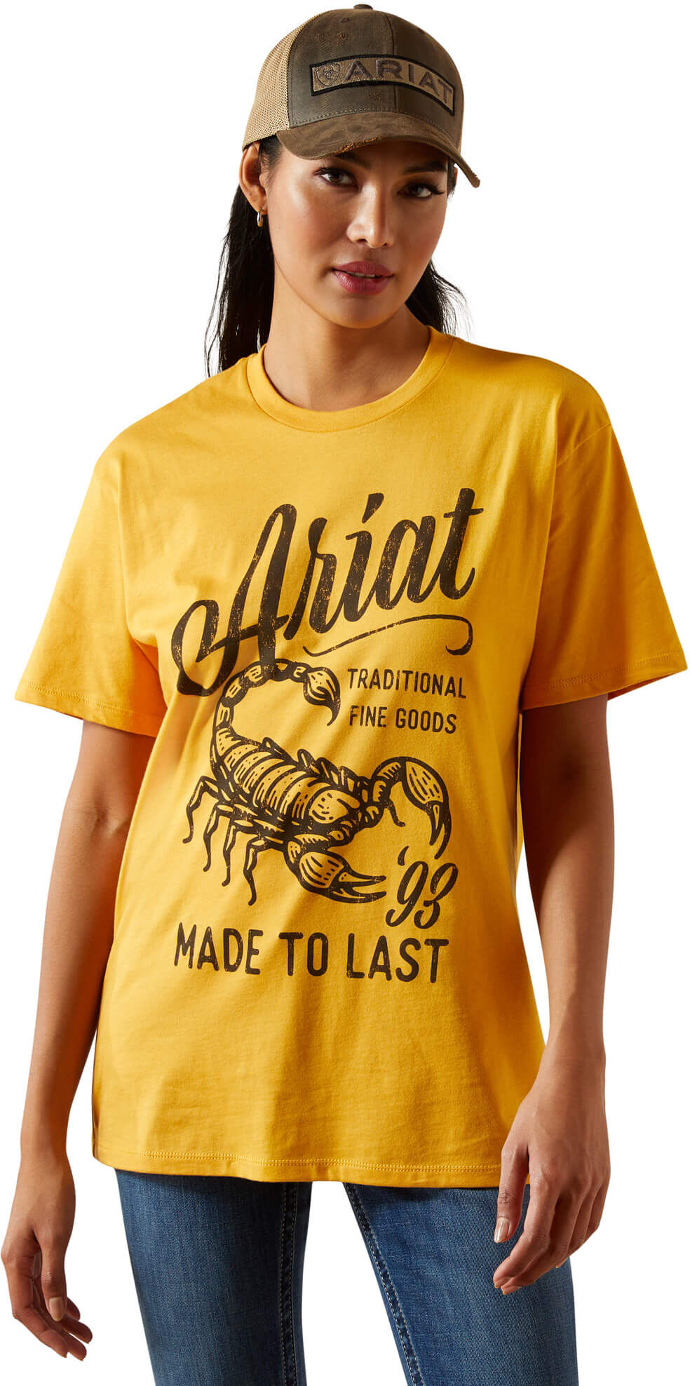 Women's Scorpion Script T-Shirt in Mustard Cotton, Size: XL by Ariat