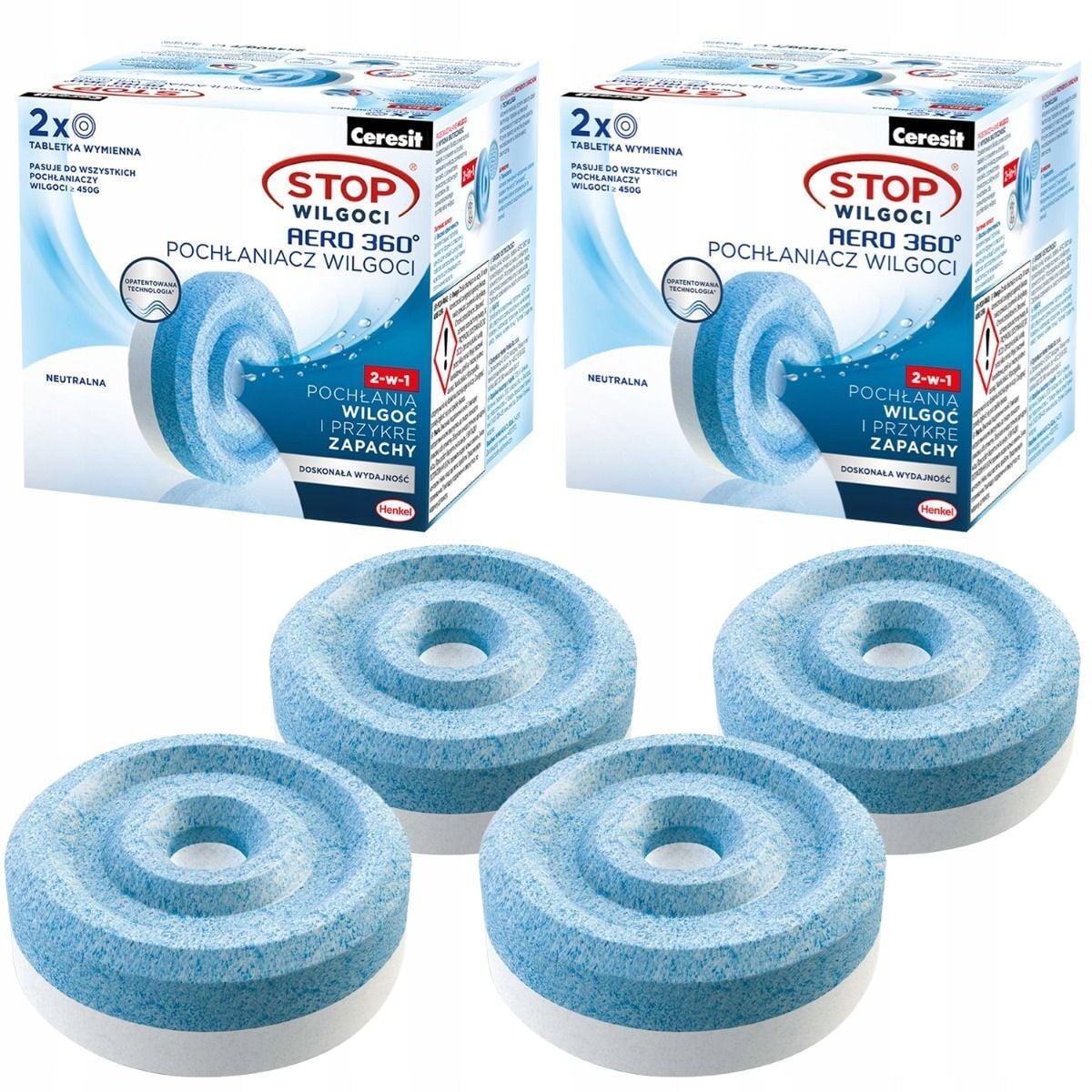 Ceresit Vochtabsorber Aero 360 navulverpakking, 4 x 450g, geurloos