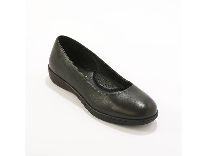 Ballerines souples compensées en cuir lisse - Blancheporte