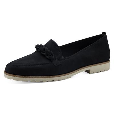 Loafer TAMARIS, Damen, Gr. 38, Synthetik Textil, blau (navy), Nubukleder, unifarben, Schuhe Loafer, Chunky Slipper, Plateau Slipper mit seitlichen Stretcheinsätzen