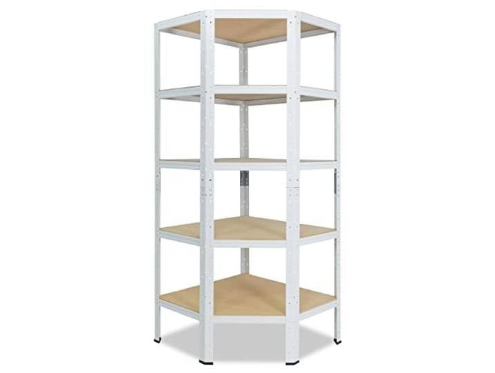 shelfplaza® 180x90x60cm Home Eckregal Schwerlast Weiß/Metallregal Stehend 5 Böden Je 175kg Tragkraft/Corner Shelf Schwerlastregal Ecke/Steckregal