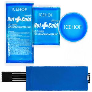 ICEHOF Kühlkompresse Kühlpad 3er Set, mit Hülle, Kalt/Warm-Kompresse, wiederverwendbar, blau, 3 Größen