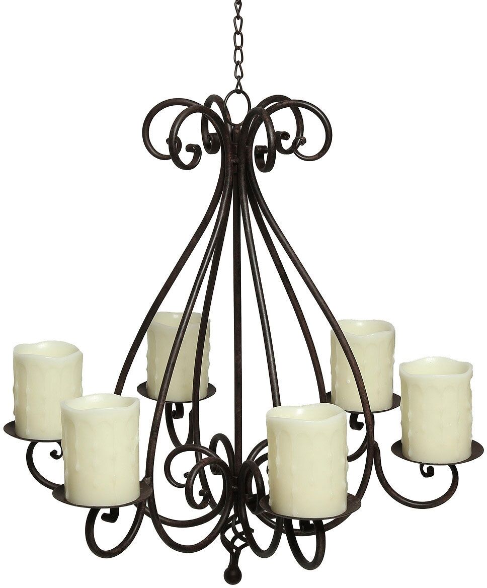 Kerzenständer AMBIENTE HAUS "Kronleuchter mit 6 Tellern in Antikbraun", braun, H:56cm Ø:53cm, Schmiedeeisen, Kerzenhalter, Kerzenständer, Stumpenkerzenhalter aus Metall, Ø ca. 53 cm