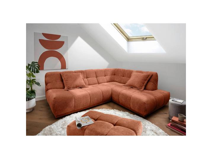 Livetastic Ecksofa, Rostfarben, Kunststoff, Uni, Ottomane rechts, L-Form, 254x203 cm, Rücken echt, Wohnzimmer, Sofas & Couches, Wohnlandschaften, Ecksofas