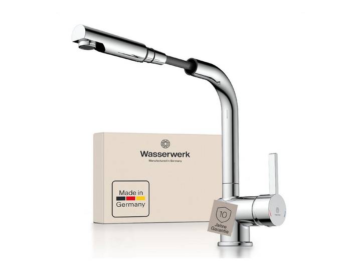 WASSERWERK Spültischarmatur WK 4, Wasserhahn, Küche, Einhebelmischer 360° schwenkbar, Cold-Start-Funkt., herausziehbar