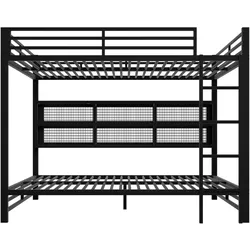 OKWISH Etagenbett aus Metall in Schwarz 140x200 cm, Gewerblich geeignet, mit 6 Stauraumschränken, LED-Beleuchtung und Schutzgittern