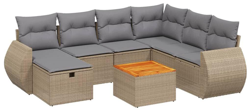 Loungeset, 8-teilig, Beige, gemischt - 8 Sitzplätze - Poly-Rattan - Für Garten und Terrasse
