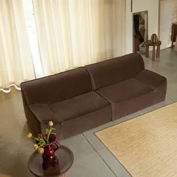 Quinto - Modulares 3-Sitzer-Sofa mit Armlehnen aus braunem Stoff