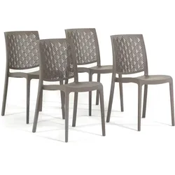 RATTATAN 4er-Set stapelbare Stühle aus Polypropylen mit Glasfasern für Außenbereich und Garten, Bar und Restaurant, Küche modernes Design - ASTRID - Taubengrau