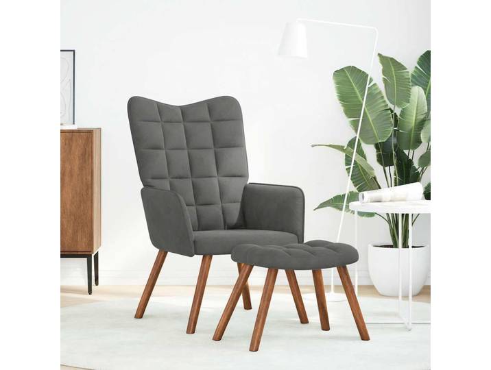 vidaXL Relaxsessel mit Hocker Dunkelgrau Samt