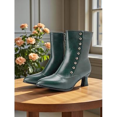 Damenstiefeletten mit Knöpfen im edwardianischen und viktorianischen Stil – zweifarbige Stiefeletten aus Leder mit Retro-Absatz für Kostümveranstaltungen, Vintage-Partys und historische Mode der