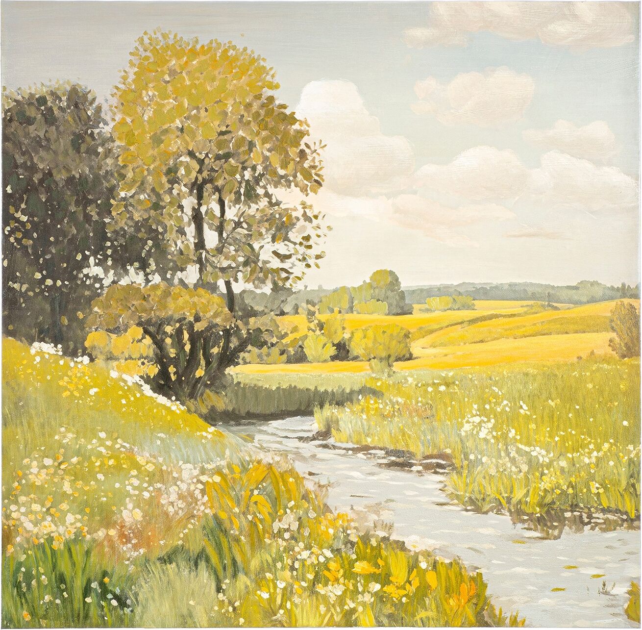 Leinwandbild GILDE "Bild quadratisch Quiet stream grün", gelb (farbe bild(er): grün), B:80cm H:80cm T:2,5cm, Poly-Leinwand, Bilder, Leinwandbild, Landschaftsbild Bachlauf Naturidylle Ruhemotiv Wasserlandschaft farbe bild(er): grün B/H/T: 80cm x 80cm x 2,5