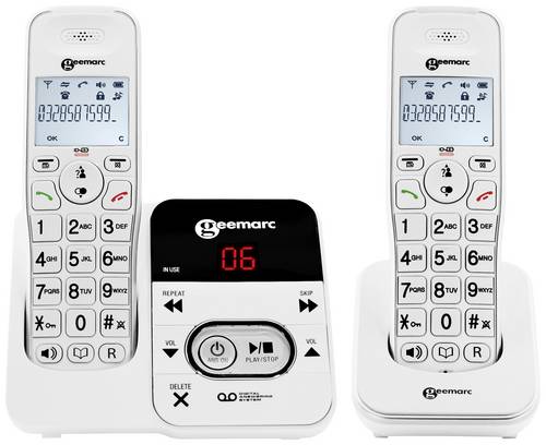Geemarc AMPLIDECT 295-2 Schnurloses Seniorentelefon Anrufbeantworter Beleuchtetes Display Weiß