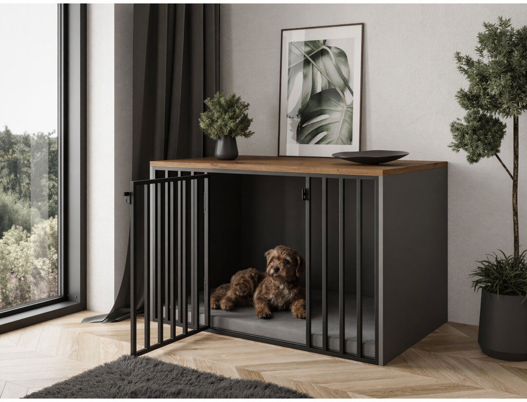 Rio Pet Furniture Style Crate with 1 Door graphite grey / stirling oak 120x75x80 cm