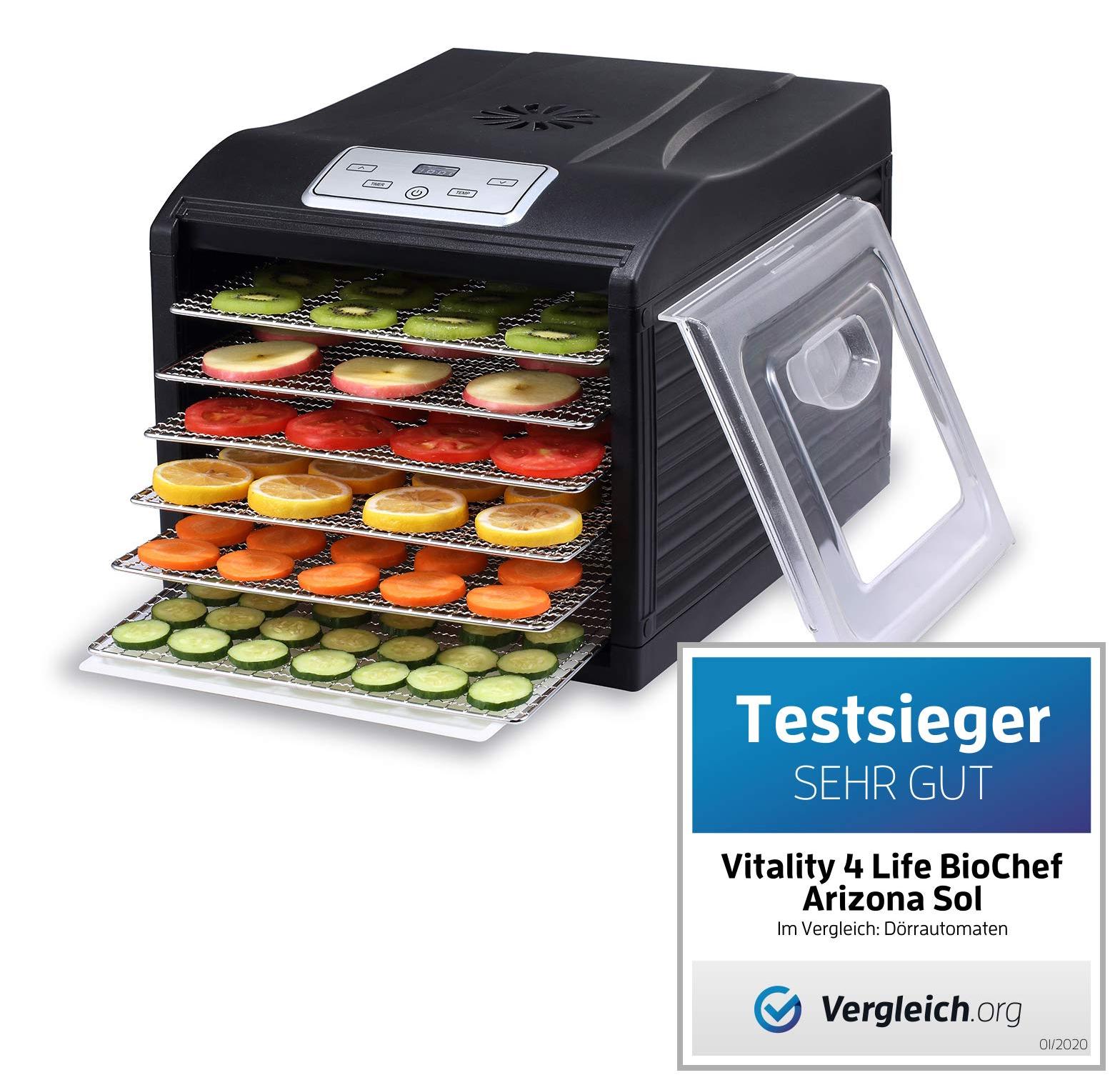 Lebensmitteltrockner 6 Einschübe Edelstahl Digital-Timer schwarz