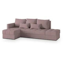 ECKSOFA LUMARI L-S Rosa Plüsch-Stoff mit Schlaffunktion