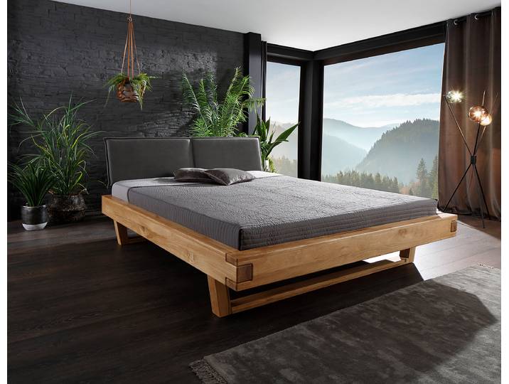 Lit en bois massif Bioko - Type D 140 x 200cm Microfibre Bois/Marron Chêne sauvage