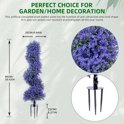 YUN Set of 2 Artificial Lavender Spiral Topiary Trees - Blue