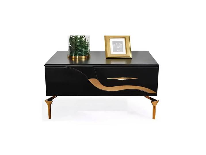 JVmoebel Nachttisch Eleganter Beistelltisch aus Holz und Metall in Schwarz (1-St., Nachttisch), Made in Europa